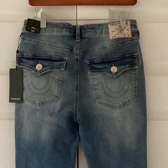 True Religion Halle High Rise Skinny Raw Hem Jeans in Medium Cloudless Wash 28 - Picture 7 of 15